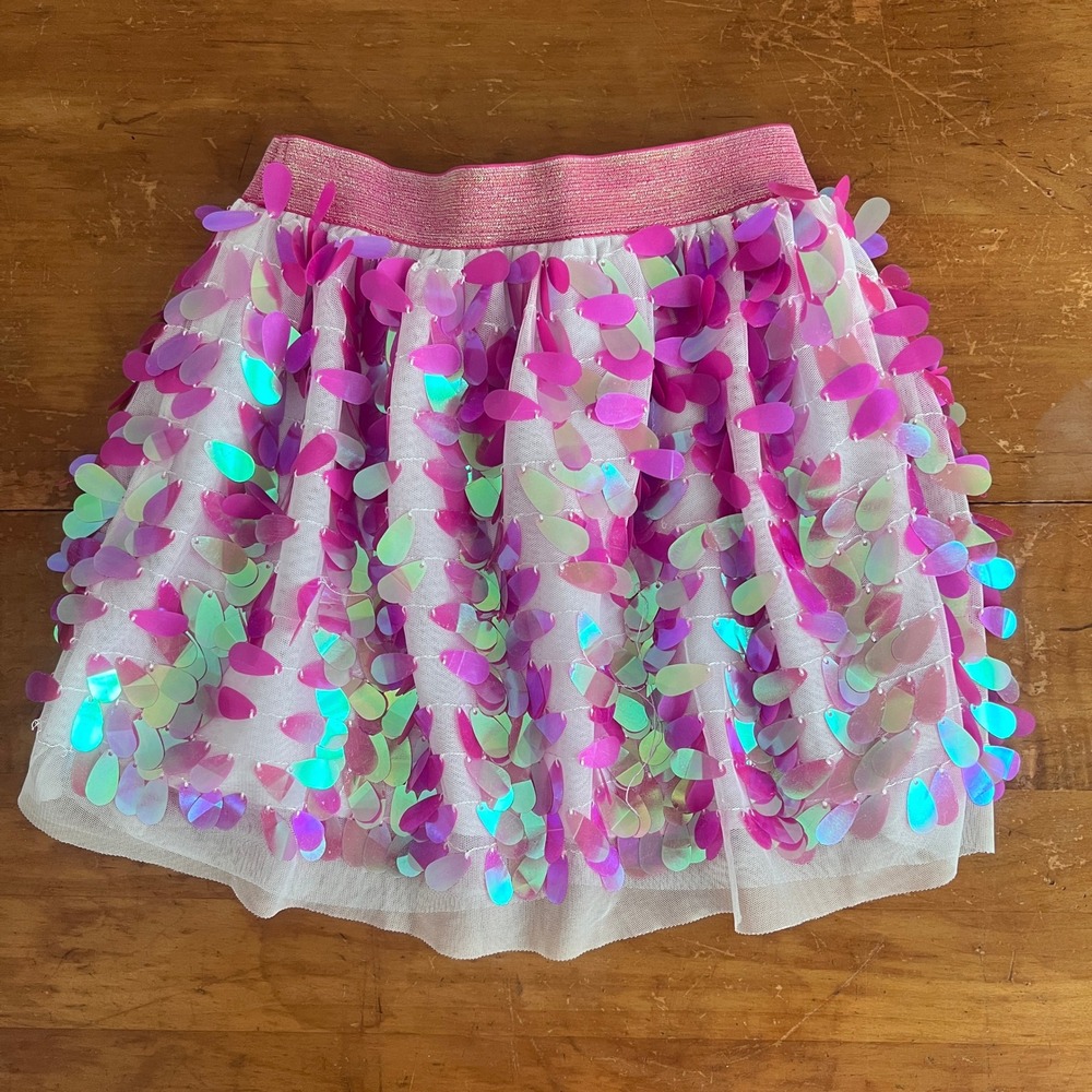 Cat & Jack Sequin Tutu Skirt Kids XSโ 4/5 Iridescent Pink White Lined